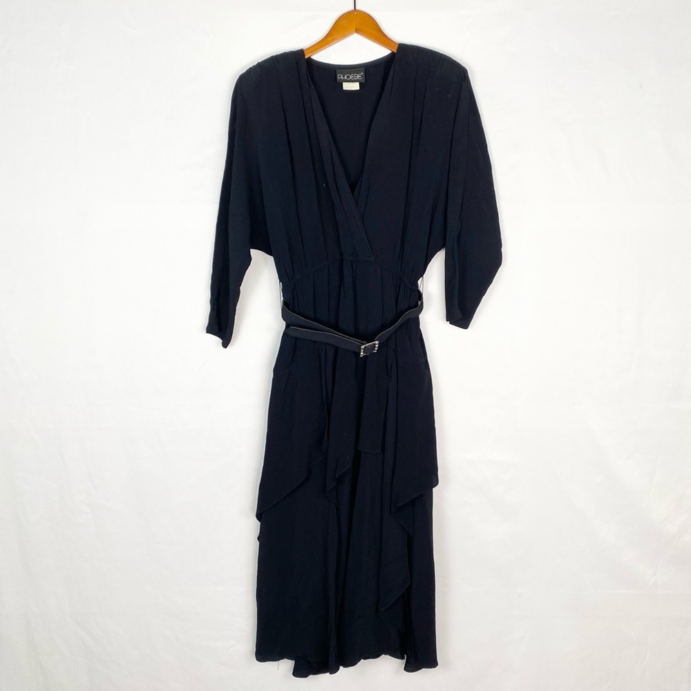Vintage Phoebe‎ V Neck Belted Maxi Dress Long Sleeve Size 12 Made in USA